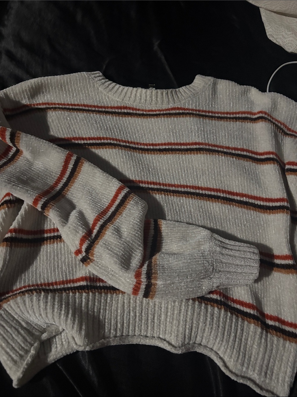 Women's Cream Striped Crewneck Sweater - Casual Knit